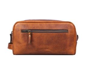 img 1 attached to 👜 Aaron Leather Goods Brown Leather Toiletry Bag for Men and Women - 10.5 Inch (Caramel)