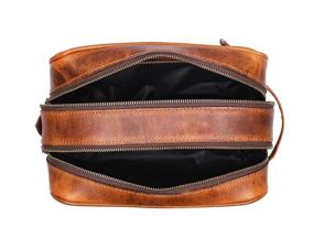 img 3 attached to 👜 Aaron Leather Goods Brown Leather Toiletry Bag for Men and Women - 10.5 Inch (Caramel)