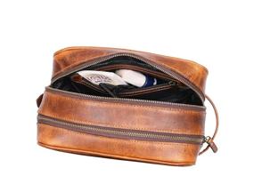 img 2 attached to 👜 Aaron Leather Goods Brown Leather Toiletry Bag for Men and Women - 10.5 Inch (Caramel)