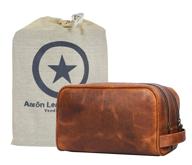 👜 aaron leather goods brown leather toiletry bag for men and women - 10.5 inch (caramel) logo