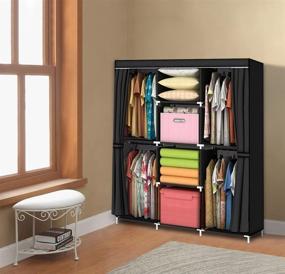 img 3 attached to 🚪 YOUUD Portable Wardrobe Storage Closet Organizer with Shelves for Clothes - Standing Closet, Black