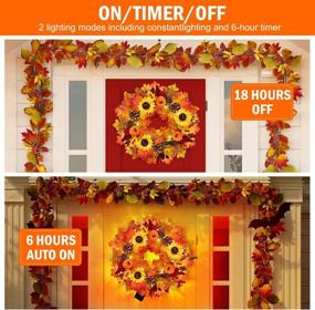 img 1 attached to 18-Inch Rocinha Pre-lit Fall Wreath for Front Door with Timer – Autumn Decorations featuring Maples Leaf, Pumpkin, Pine Cone, Berry, Sunflower for Harvest, Thanksgiving, and Fall Home Decor – 20 LED Lights Included