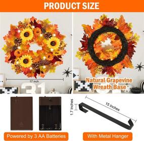 img 3 attached to 18-Inch Rocinha Pre-lit Fall Wreath for Front Door with Timer – Autumn Decorations featuring Maples Leaf, Pumpkin, Pine Cone, Berry, Sunflower for Harvest, Thanksgiving, and Fall Home Decor – 20 LED Lights Included