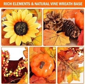 img 2 attached to 18-Inch Rocinha Pre-lit Fall Wreath for Front Door with Timer – Autumn Decorations featuring Maples Leaf, Pumpkin, Pine Cone, Berry, Sunflower for Harvest, Thanksgiving, and Fall Home Decor – 20 LED Lights Included