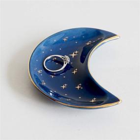 img 4 attached to Small Moon Jewelry Dish Tray - BIHOIB Decorative Ceramic Trinket Dish, Modern Accent Tray for Vanity in Blue