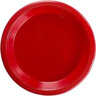 🍽️ premium quality 9 inch red plastic plates - durable solid color disposable plates - pack of 100 count logo