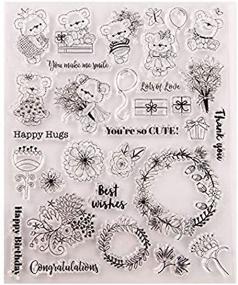 img 1 attached to 🐻 Joyful 1PC Cute Bear Happy Hugs Flower Stamp: Perfect for Card Making, Decoration, and Scrapbooking!