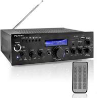 🔊 pyle wireless bluetooth power amplifier-200 watt audio stereo receiver with usb port, aux in, fm radio, 2 karaoke microphone input, remote control - home entertainment system in black (pda5bu) logo
