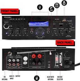 img 3 attached to 🔊 Pyle Wireless Bluetooth Power Amplifier-200 Watt Audio Stereo Receiver with USB Port, AUX in, FM Radio, 2 Karaoke Microphone Input, Remote Control - Home Entertainment System in Black (PDA5BU)