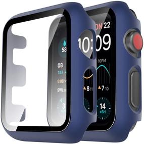 img 4 attached to 📱 Tauri 2 Пакет Жесткий Чехол для Apple Watch Series 3 2 1 38мм с Встроенным Защитным Стеклом из 9H, Узкий Бампер, Чувствительный к Нажатию Полный Защитный Ковер - Синий.