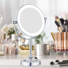 img 3 attached to 💄 GURUN 8-inch Tabletop Swivel LED Lighted Makeup Mirror: Perfect for Precise Makeup Application, 5X Magnification, Chrome Finish M2011D(8in,5X)