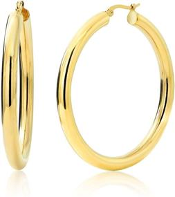 img 4 attached to Stainless Steel Hoop Earrings, Yellow Colored and 2 Inches Wide by Gem Stone King