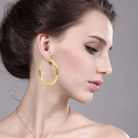 img 2 attached to Stainless Steel Hoop Earrings, Yellow Colored and 2 Inches Wide by Gem Stone King