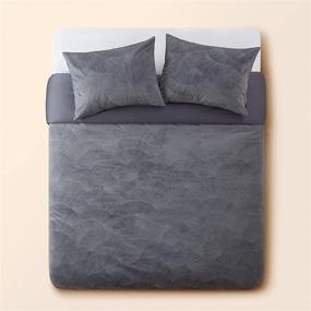 img 4 attached to 🌿 La Jolie Muse Queen Size Duvet Cover Set: Shadow Blue with Embossed Ginkgo Leafy Pattern, 100% Natural Cotton Backside, Includes Duvet Cover and Sham Covers