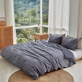 img 1 attached to 🌿 La Jolie Muse Queen Size Duvet Cover Set: Shadow Blue with Embossed Ginkgo Leafy Pattern, 100% Natural Cotton Backside, Includes Duvet Cover and Sham Covers