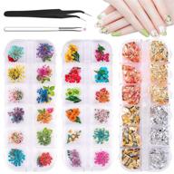 🌸 dried flowers nail art: enhance your nail designs with 24 mini real dry flowers & foil nail chips (2 boxes) logo