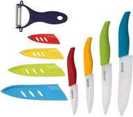 🔪 premium ceramic knives set with sheaths - superior sharpness & rust/stain resistance (6" chef knife, 5" steak knife, 4" fruit knife, 3" sushi knife, one peeler) logo