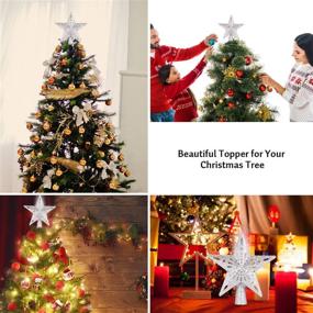 img 1 attached to 🌟 Silver Lighted Star Christmas Tree Topper with Rotating Cool White Snowflake Projector - 3D Hollow Sparkling Star Ornament for Christmas Tree