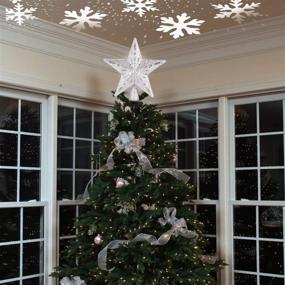 img 3 attached to 🌟 Silver Lighted Star Christmas Tree Topper with Rotating Cool White Snowflake Projector - 3D Hollow Sparkling Star Ornament for Christmas Tree