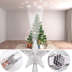 img 2 attached to 🌟 Silver Lighted Star Christmas Tree Topper with Rotating Cool White Snowflake Projector - 3D Hollow Sparkling Star Ornament for Christmas Tree