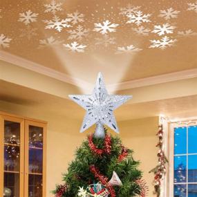 img 4 attached to 🌟 Silver Lighted Star Christmas Tree Topper with Rotating Cool White Snowflake Projector - 3D Hollow Sparkling Star Ornament for Christmas Tree