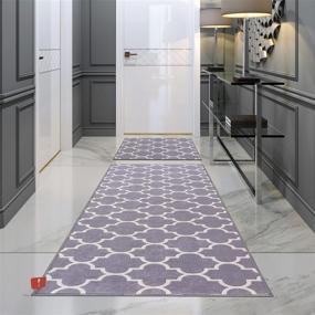 img 3 attached to 🏠 Wunderlin Trellis Kitchen Runner Rugs Collection: Non-Slip & Washable Set for Kitchen Floor - Grey, Dual Rugs