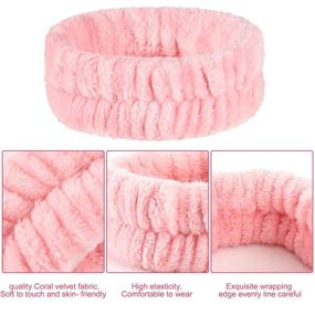img 1 attached to 🎀 9-Piece Coral Fleece Spa Headband and Wrist Washband Set - Elastic Hair Band and Face Wash Kit for Women and Girls (Grey, Pink, White)