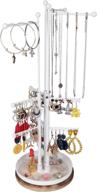 🌟 white rotating jewelry tower organizer - adjustable 9-tier jewelry tree stand for necklace, bracelet, earring, and ring display логотип