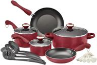 🍳 paula deen 17-piece red cookware set with signature dishwasher-safe nonstick pots and pans logo