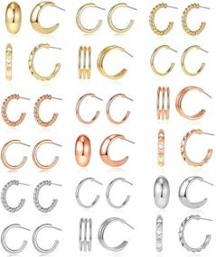 img 4 attached to 💍 Wholesale Pack: 18 Pairs Small Hoop Earrings for Women - Gold/White Gold Tone - Perfect Boutique Jewelry Set for Girls