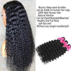 img 2 attached to 🌿 10A Unprocessed Brazilian Human Virgin Hair Bundles - Deep Wave Wet and Wavy Curly Weave - Dyable & Bleachable - 18 20 22 inch, Nature Color