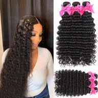 🌿 10a unprocessed brazilian human virgin hair bundles - deep wave wet and wavy curly weave - dyable & bleachable - 18 20 22 inch, nature color logo