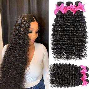 img 3 attached to 🌿 10A Unprocessed Brazilian Human Virgin Hair Bundles - Deep Wave Wet and Wavy Curly Weave - Dyable & Bleachable - 18 20 22 inch, Nature Color