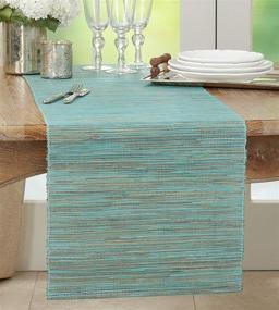 img 1 attached to 🌊 SARO LIFESTYLE Melaya Collection Turquoise Water Hyacinth Table Runner, Shimmering Woven Nubby Finish, 16" x 72" - Stylish Dining Decor