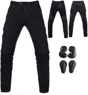 👖 xl=34 winter plus velvet men's motorcycle riding jeans motocross racing pants ce armored - black (waist 37 inches) logo