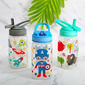 img 1 attached to Home Tune 15oz Kids Water Drinking Bottle - BPA Free, Wide Mouth, Chug Lid, Flip Sip Cap, Easy Open - 3 Pack: Cute Design, Lightweight & Leak-Proof for Girls & Boys