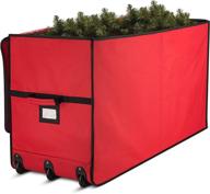 super rigid rolling christmas tree storage box - canvas fabric with cardboard inserts - easy access, fits 7.5 ft trees - convenient wheels & handles (red) logo