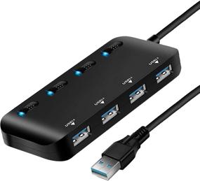 img 4 attached to Portable 4-Port USB 3.0 Hub with Power Switches and Lights - High-Speed Data Splitter and Extension Hub for Laptops, PCs, and More (No Power Adapter)