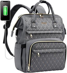 img 4 attached to 🎒 Stylish Laptop Backpack for Women | Work Bag for Teachers | Business Computer Bag | College Bookbag | Grey Embroidered Design