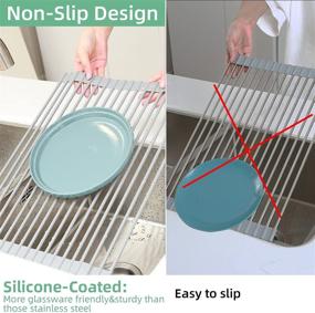 img 2 attached to 🍽️ Ohuhu Roll-Up Dish Drying Rack - 17" L x 13" W Multipurpose Roll-Up Dish Rack for Kitchen Counter - Heat-Resistant & Anti-Slip Silicone Coated Dish Drainer for Over The Sink Use