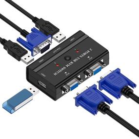 img 4 attached to 💻 2-Port USB VGA KVM Switch for Sharing 2 PCs on 1 Monitor with Keyboard, Mouse, Scanner, and Printer