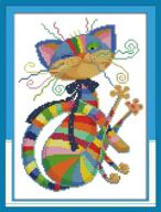 🐱 xiu time cross stitch stamped kits - printed embroidery cloth needlepoint kits with easy patterns for beginners - color style (12.60x16.53 inches) - cat design, 11ct logo