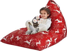 img 4 attached to 🎅 Premium Canvas Christmas Stuffed Animal Storage Bean Bag Chair Cover - Extra Large 250L Elk Design for Both Kids and Adults - Plush Toy Holder and Organizer Without Filling