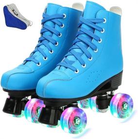 img 4 attached to 🛼 XUDREZ Unisex Double-Row Roller Skates - PU Leather High-top Four-Wheel Shiny Skates for Indoor and Outdoor Use