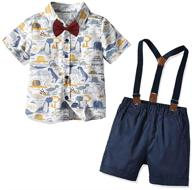 👶 baby boys gentleman outfit - formal short set with toddler short sleeve shirt, suspender pants, and bow tie - 4pcs logo