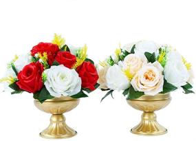 img 4 attached to 🌼 Lanlong Household Metal Flower Vase Set of 2 - Retro Wedding Centerpiece Décor Vases (Gold, Bowl Shape)