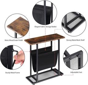 img 3 attached to Vintage Narrow End Table with Fabric Magazine Holder Sling: Modern Industrial Side Table for Small Spaces, 21.7 Inch Nightstand with Book Storage Holder