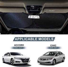 img 3 attached to 🌞 Универсальные солнцезащитные щитки Insauto для Honda Civic Accord - накладка на переднюю стекло, складной солнцезащитный козырек с защитой от 210T рефлектирующего материала - стильные автомобильные аксессуары (61" X 34.6")