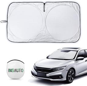 img 4 attached to 🌞 Универсальные солнцезащитные щитки Insauto для Honda Civic Accord - накладка на переднюю стекло, складной солнцезащитный козырек с защитой от 210T рефлектирующего материала - стильные автомобильные аксессуары (61" X 34.6")