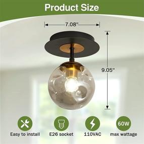 img 3 attached to 💡 Szxykeji 1-Light Mini Glass Globe Ceiling Light: Modern Semi Flush Mount Black Fixture for Hallway, Aisle, Porch, Stairway, and Closet